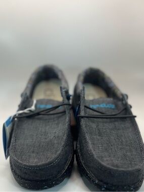 Hey Dude Kids Black Moccasins with Blue Logo Accent